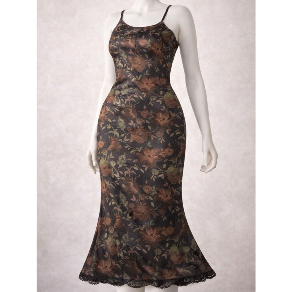 ROMWE Floral Lace Hem Maxi Dress XS 90s Vintage Aesthetic Grunge Slip Dress